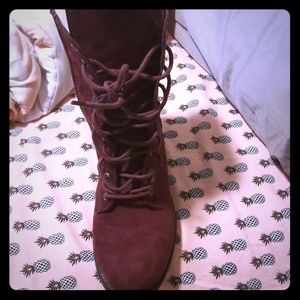 Bugandy suede mid calf boot